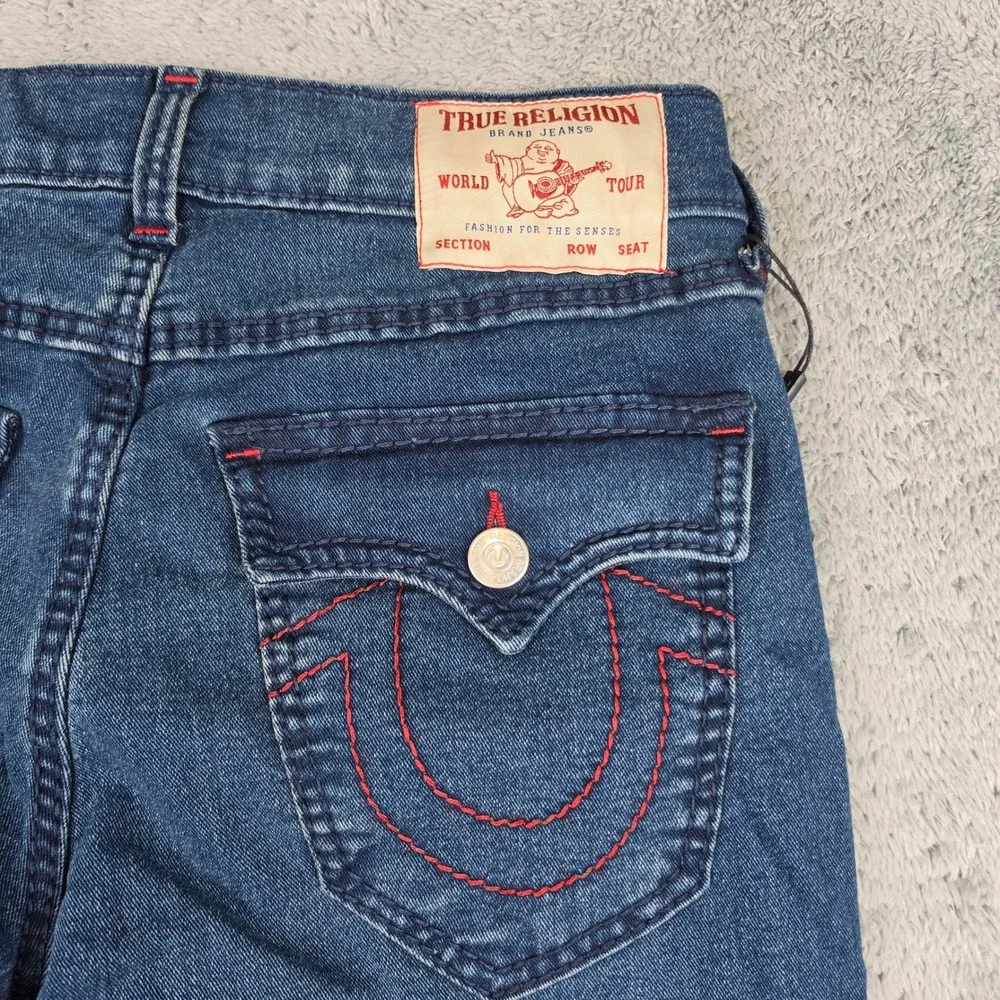 True Religion Geno Relaxed Slim Jeans Mens 30 Blue Big T Flap Shivering Wash NWT